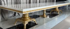 Casa Padrino Luxus Barock Esstisch Creme / Weiß / Gold - Riesiger Massivholz Esszimmertisch - Esszimmer Möbel im Barockstil - Barock Möbel - Barock Einrichtung - Edel & Prunkvoll