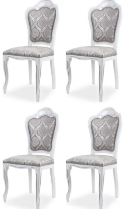 Casa Padrino Luxus Barock Esszimmer Stuhl 4er Set Grau / Weiß H. 107 cm - Barock Esszimmer Möbel