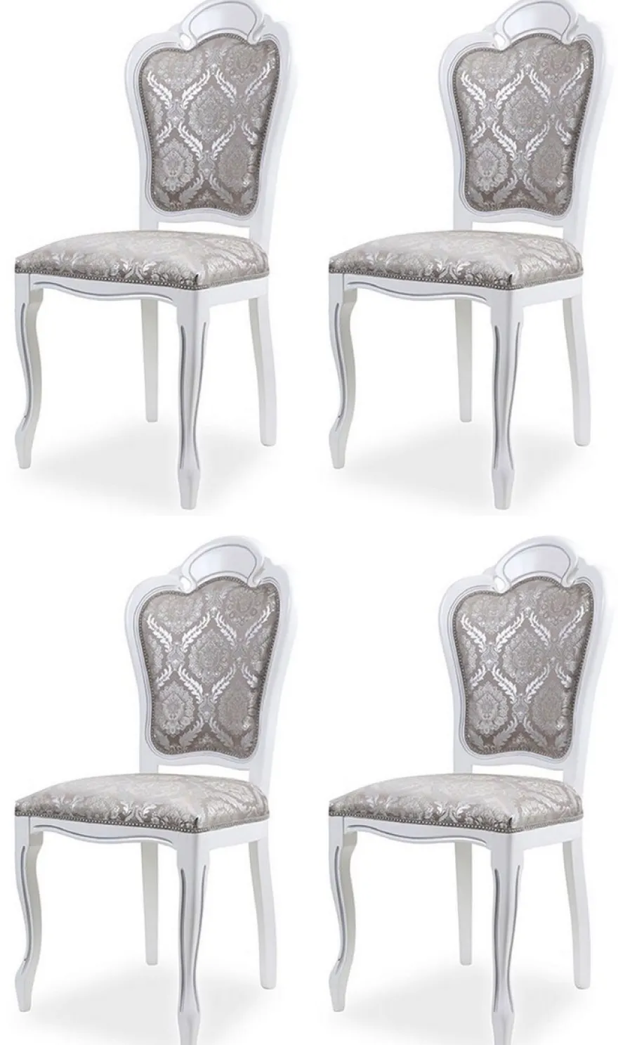Casa Padrino Luxus Barock Esszimmer Stuhl 4er Set Grau / Weiß H. 107 cm - Barock Esszimmer Möbel