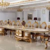 Casa Padrino Luxus Barock Esszimmer Set Weiß / Braun / Grau / Gold - 1 Barock Esstisch & 22 Barock Esszimmerstühle - Hotel Möbel - Schloss Möbel - Palast Möbel - Luxus Möbel im Barockstil