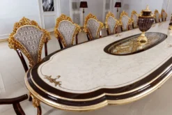Casa Padrino Luxus Barock Esszimmer Set Weiß / Braun / Grau / Gold - 1 Barock Esstisch & 22 Barock Esszimmerstühle - Hotel Möbel - Schloss Möbel - Palast Möbel - Luxus Möbel im Barockstil