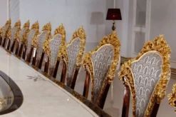 Casa Padrino Luxus Barock Esszimmer Set Weiß / Braun / Grau / Gold - 1 Barock Esstisch & 22 Barock Esszimmerstühle - Hotel Möbel - Schloss Möbel - Palast Möbel - Luxus Möbel im Barockstil
