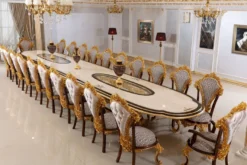 Casa Padrino Luxus Barock Esszimmer Set Weiß / Braun / Grau / Gold - 1 Barock Esstisch & 22 Barock Esszimmerstühle - Hotel Möbel - Schloss Möbel - Palast Möbel - Luxus Möbel im Barockstil