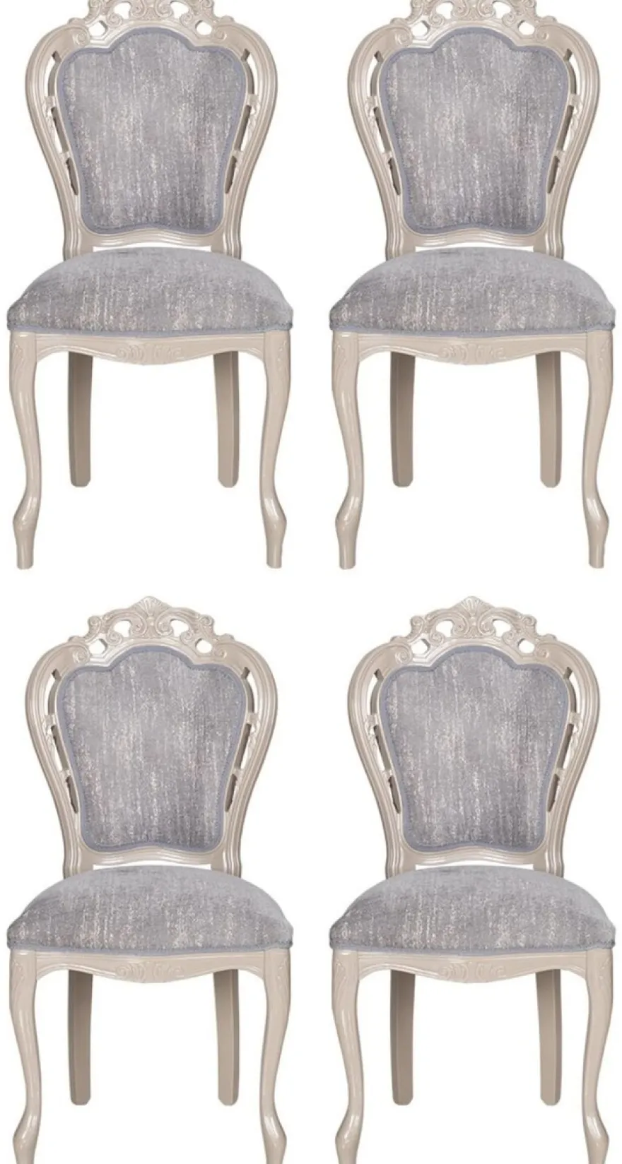 Casa Padrino Luxus Barock Esszimmer Stuhl 4er Set Grau / Hochglanz Beige 49,5 x 57 x H. 102,5 cm - Barockstil Küchen Stühle - Prunkvolle Luxus Esszimmer Möbel im Barockstil - Edel & Prunkvoll