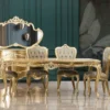 Casa Padrino Luxus Barock Esszimmer Set Grün / Antik Gold - 1 Barock Esstisch & 6 Barock Esszimmerstühle - Luxus Esszimmer Möbel im Barockstil - Prunkvolle Barock Esszimmer Möbel