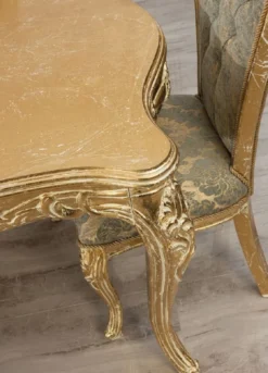 Casa Padrino Luxus Barock Esszimmer Set Grün / Antik Gold - 1 Barock Esstisch & 6 Barock Esszimmerstühle - Luxus Esszimmer Möbel im Barockstil - Prunkvolle Barock Esszimmer Möbel