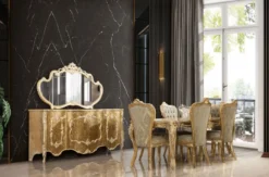 Casa Padrino Luxus Barock Esszimmer Set Grün / Antik Gold - 1 Barock Esstisch & 6 Barock Esszimmerstühle - Luxus Esszimmer Möbel im Barockstil - Prunkvolle Barock Esszimmer Möbel