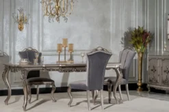 Casa Padrino Luxus Barock Esszimmer Stuhl Grau / Silber - Prunkvoller Barockstil Küchen Stuhl - Luxus Esszimmer Möbel im Barockstil - Barock Möbel - Edel & Prunkvoll