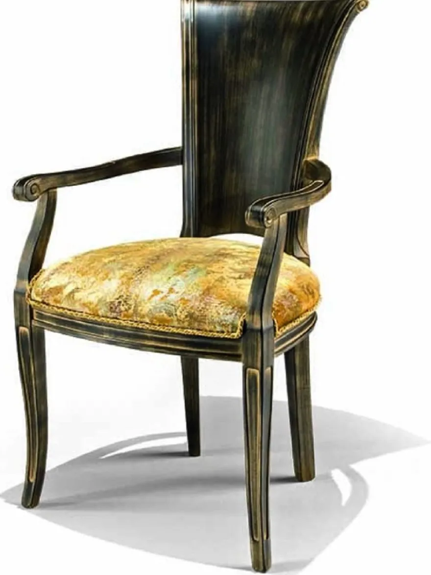 Casa Padrino Luxus Barock Esszimmer Stuhl mit Armlehnen Gold / Antik Schwarz - Made in Italy