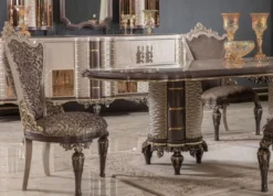Casa Padrino Luxus Barock Esszimmer Stuhl 8er Set Grau / Braun / Gold H. 110 cm - Barock Esszimmer Möbel