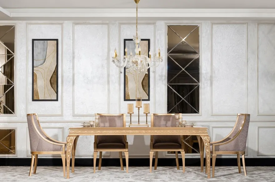 Casa Padrino Luxus Barock Esszimmer Stuhl 8er Set Grau / Gold - Barockstil Küchen Stühle - Prunkvolle Luxus Esszimmer Möbel im Barockstil - Barock Esszimmer Möbel - Edel & Prunkvoll