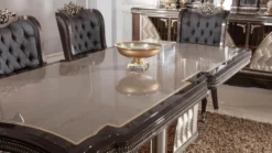 Casa Padrino Luxus Barock Esszimmer Set Blau / Grau / Dunkelbraun / Gold - 1 Barock Esstisch & 6 Barock Esszimmerstühle - Luxus Esszimmer Möbel im Barockstil - Barock Möbel - Edel & Prunkvoll