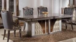 Casa Padrino Luxus Barock Esszimmer Set Blau / Grau / Dunkelbraun / Gold - 1 Barock Esstisch & 6 Barock Esszimmerstühle - Luxus Esszimmer Möbel im Barockstil - Barock Möbel - Edel & Prunkvoll