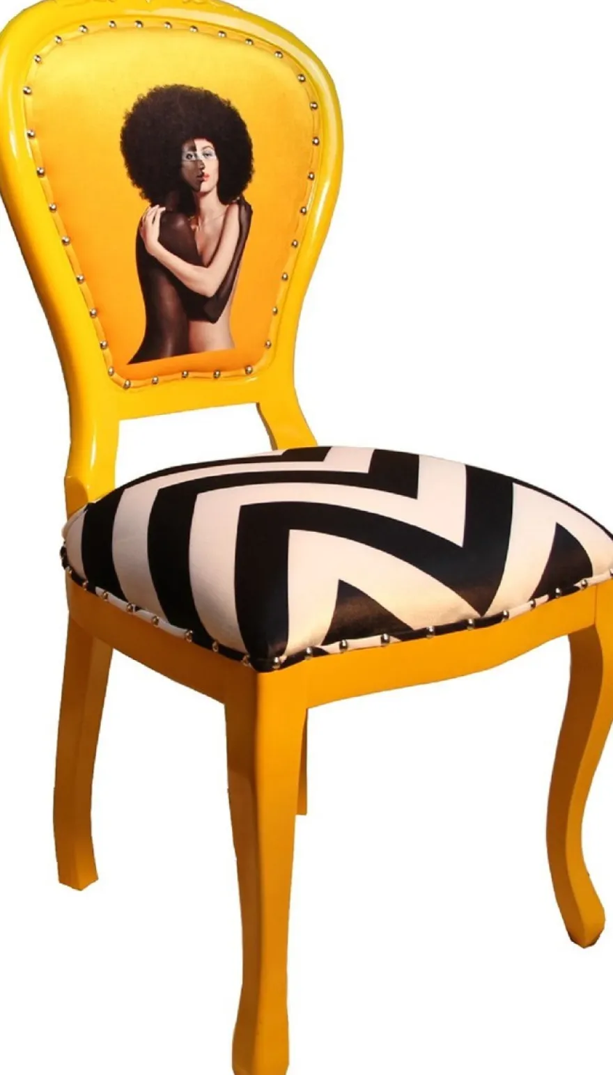 Casa Padrino Luxus Barock Esszimmer Set Schwarz / Weiß Streifen / Gelb 55 x 54 x H. 103 cm - 4 handgefertigte Designer Esszimmerstühle - Barock Esszimmermöbel