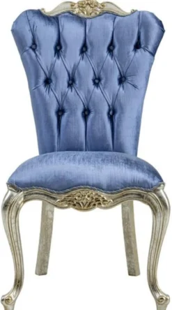 Casa Padrino Luxus Barock Esszimmerstuhl Set Blau / Silber / Gold - Handgefertigtes Küchen Stühle 6er Set - Barock Esszimmer Möbel - Edel & Prunkvoll
