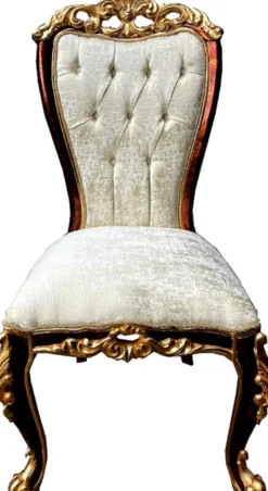 Casa Padrino Luxus Barock Esszimmerstuhl Cremefarben / Braun / Gold - Prunkvoller Massivholz Küchenstuhl - Barock Esszimmer Möbel