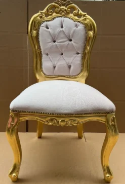 Casa Padrino Luxus Barock Esszimmer Stuhl Grau / Gold - Handgefertigter Barockstil Stuhl mit Muster - Esszimmer Möbel im Barockstil - Barock Möbel