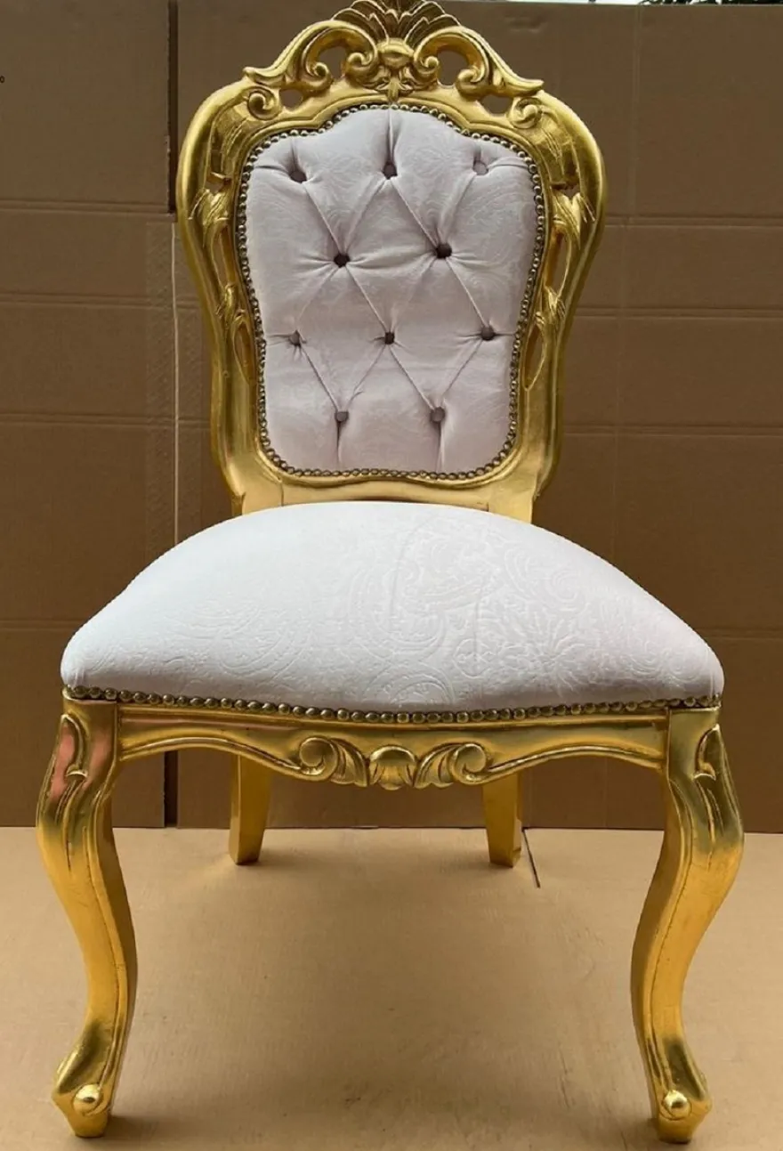 Casa Padrino Luxus Barock Esszimmer Stuhl Grau / Gold - Handgefertigter Barockstil Stuhl mit Muster - Esszimmer Möbel im Barockstil - Barock Möbel