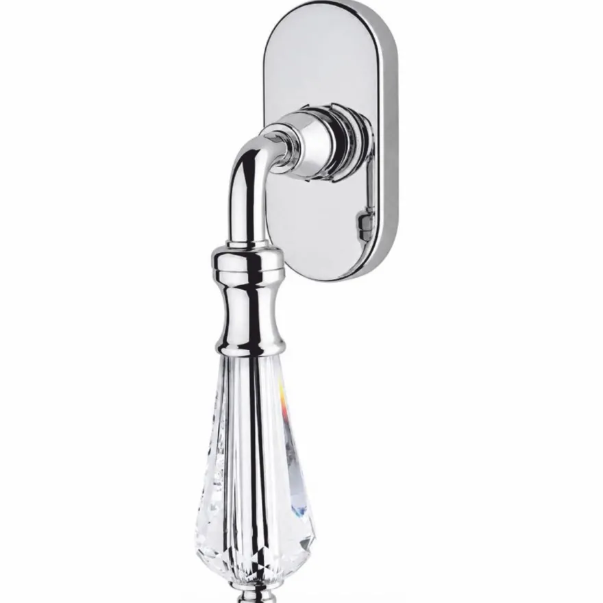 Casa Padrino Luxus Barock Fensterklinke mit Kristallglas Silber 14,5 cm - Prunkvoller Fenstergriff - Barock Deko Accessoires - Made in Italy