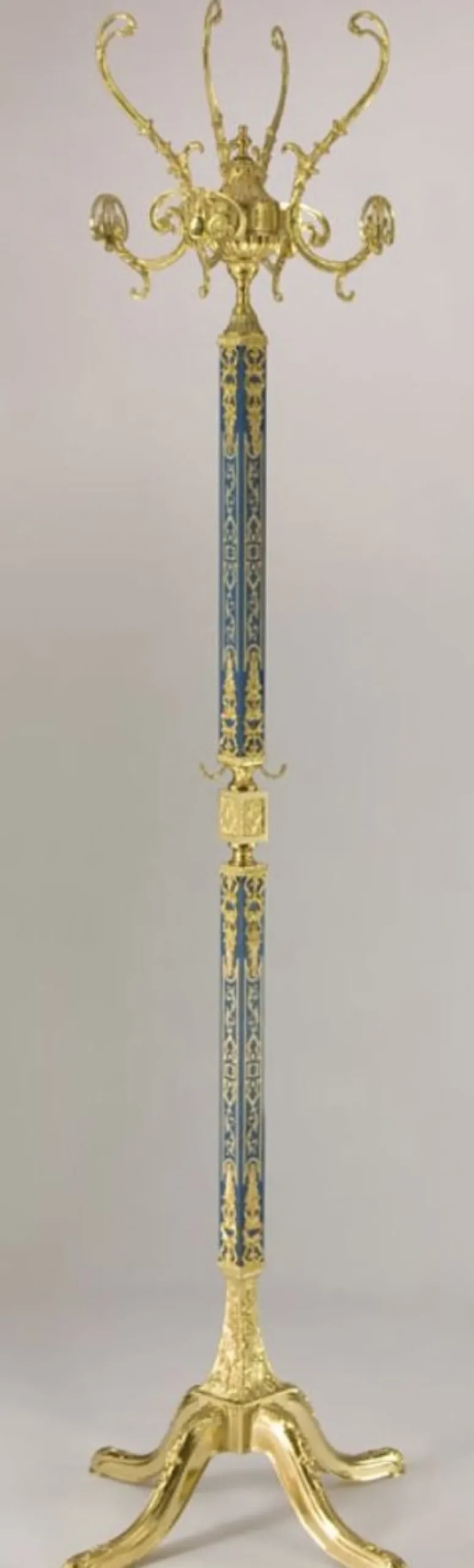 Casa Padrino Luxus Barock Garderobenständer Gold / Blau 40 x 40 x H. 178 cm - Edler Messing Kleiderständer - Barock Hotel Garderoben Möbel