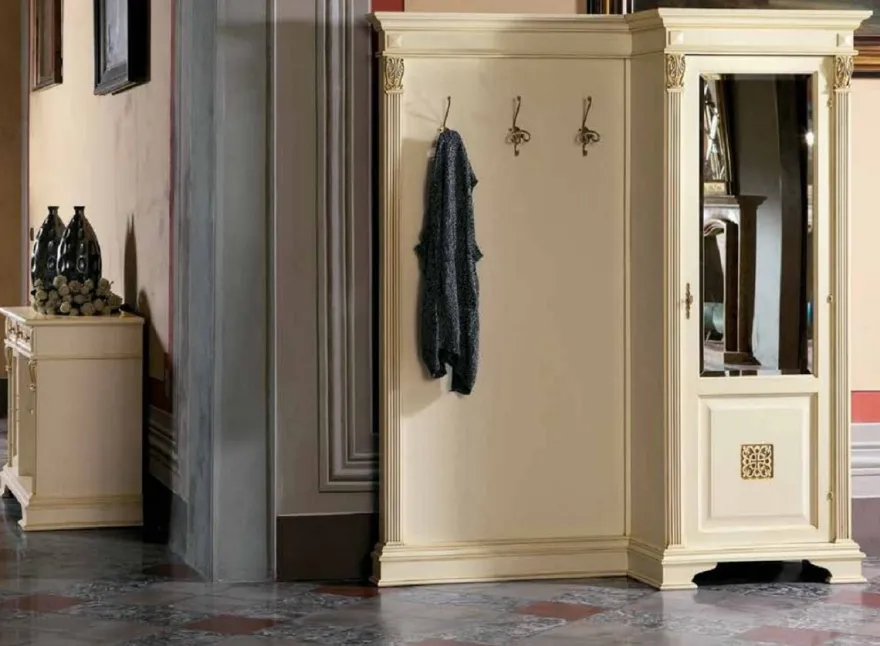 Casa Padrino Luxus Barock Garderobe mit Schrank Creme / Gold - Massivholz Garderobe im Barockstil - Luxus Garderoben Möbel im Barockstil - Luxus Qualität - Made in Italy