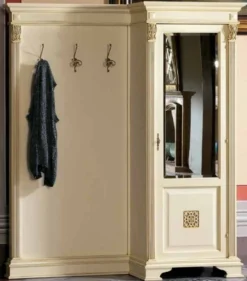 Casa Padrino Luxus Barock Garderobe mit Schrank Creme / Gold - Massivholz Garderobe im Barockstil - Luxus Garderoben Möbel im Barockstil - Luxus Qualität - Made in Italy