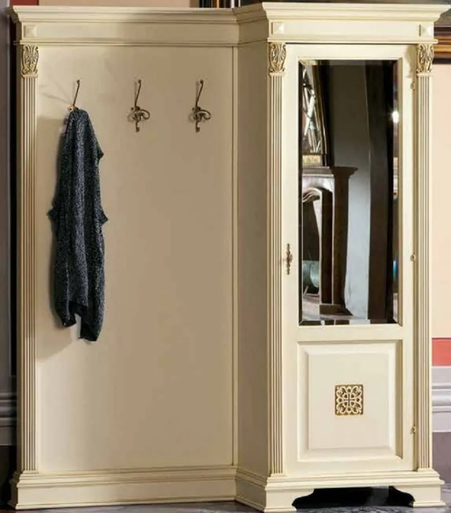 Casa Padrino Luxus Barock Garderobe mit Schrank Creme / Gold - Massivholz Garderobe im Barockstil - Luxus Garderoben Möbel im Barockstil - Luxus Qualität - Made in Italy