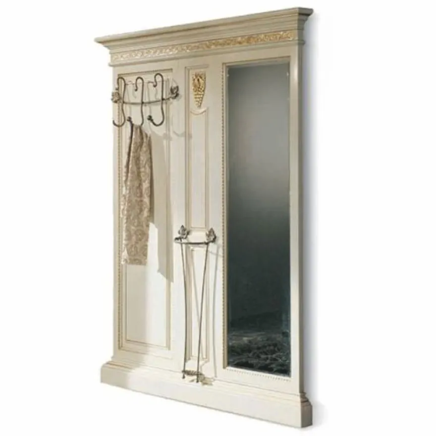 Casa Padrino Luxus Barock Garderobe mit Spiegel Weiß / Gold 161 x H. 213 cm - Made in Italy
