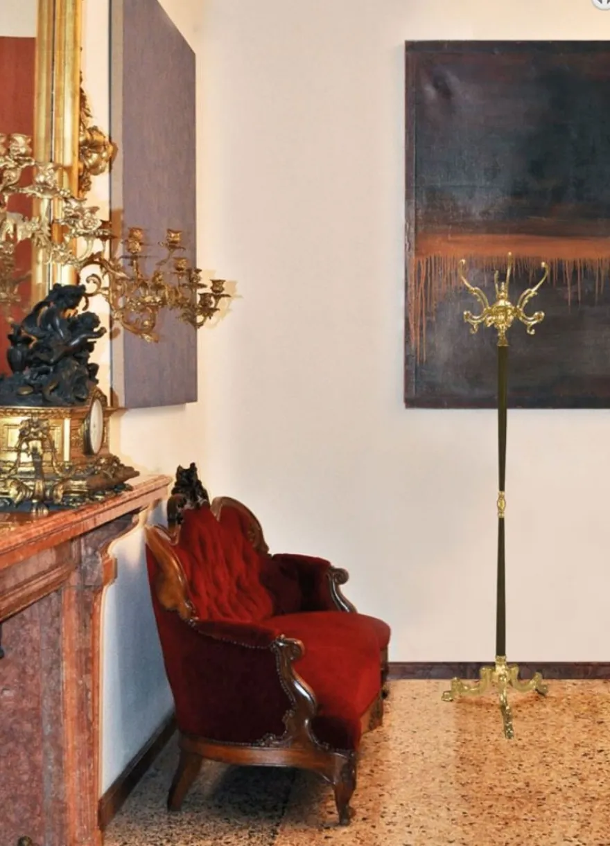 Casa Padrino Luxus Barock Garderobenständer Gold / Grün 45 x 45 x H. 175 cm - Edler Messing Kleiderständer - Barock Hotel Garderoben Möbel