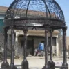 Casa Padrino Luxus Barock Garten Pavillon Braun Ø 300 x H. 420 cm - Gusseisen Pavillon mit integrierten Sitzbänken - Prunkvolle Garten Deko im Barockstil