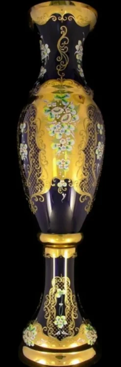 Casa Padrino Luxus Barock Glas Vase Blau / Mehrfarbig / Gold H. 110 cm - Prunkvolle handgefertigte & handbemalte Blumenvase - Barock Deko Accessoires