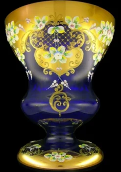 Casa Padrino Luxus Barock Glas Vase Blau / Mehrfarbig / Gold H. 40 cm - Handgefertigte & handbemalte Blumenvase - Barock Deko - Edel & Prunkvoll