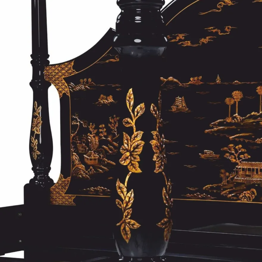 Casa Padrino Luxus Barock Himmelbett im chinesischen Stil Schwarz / Gold - Schlafzimmer Möbel