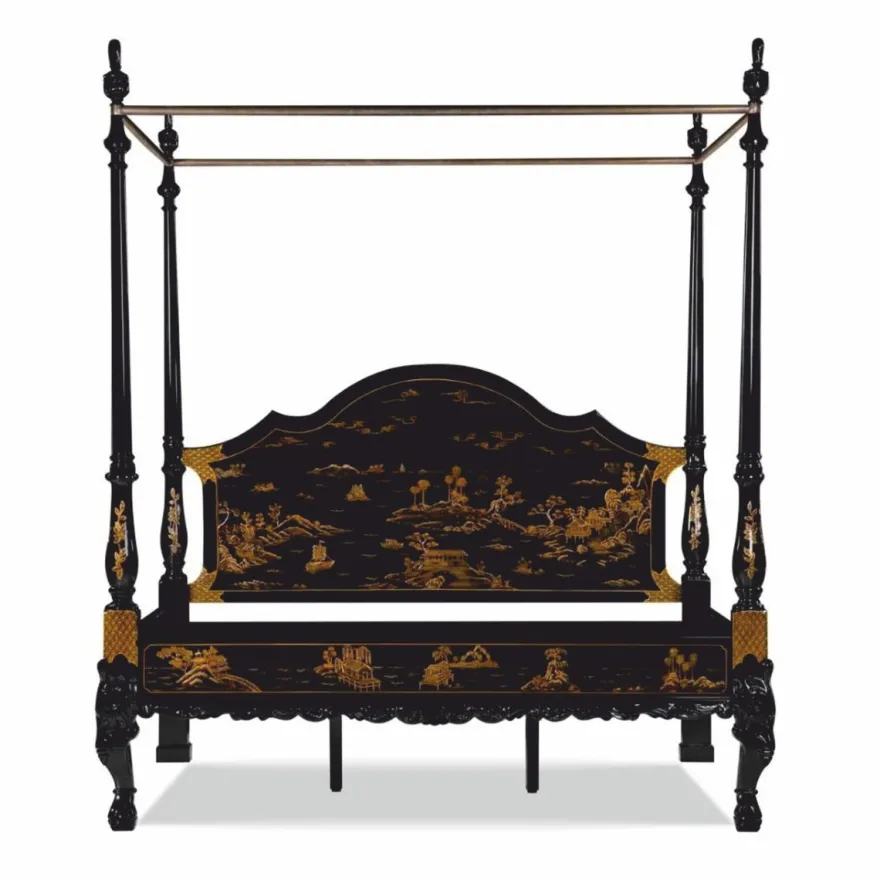 Casa Padrino Luxus Barock Himmelbett im chinesischen Stil Schwarz / Gold - Schlafzimmer Möbel
