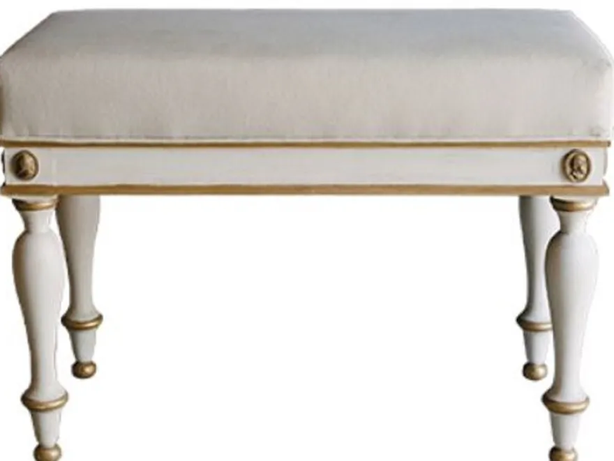 Casa Padrino Luxus Barock Hocker Weiß / Antik Gold 73 x 36 x H. 54 cm - Massivholz Sitzhocker im Barockstil - Barockmöbel