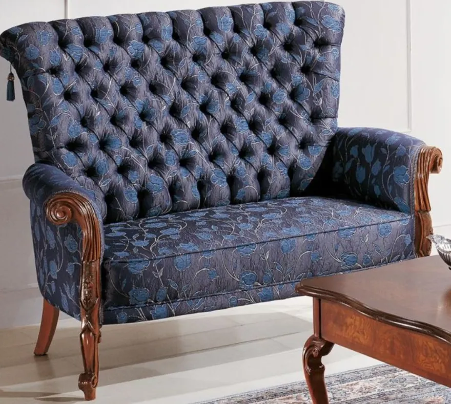 Casa Padrino Luxus Barock Hochlehnsofa mit Blumenmuster Lila / Blau / Braun 141 x 80 x H. 106 cm - Edles Wohnzimmer Sofa im Barockstil - Barock Wohnzimmer Möbel