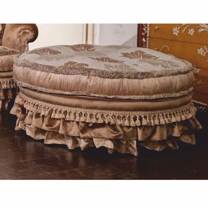 Casa Padrino Luxus Barock Hocker Weiß / Grau / Braun Ø 105 cm - Barock Möbel - Made in Italy