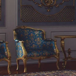 Casa Padrino Luxus Barock Hotel & Wohnzimmer Sessel Blau / Gold - Made in Italy
