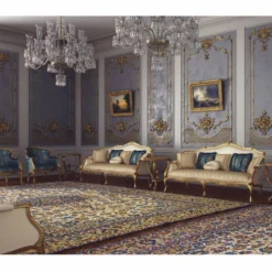 Casa Padrino Luxus Barock Hotel & Wohnzimmer Sessel Blau / Gold - Made in Italy