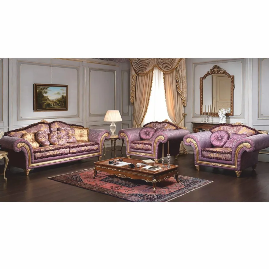Casa Padrino Luxus Barock Hotel & Wohnzimmer Sofa Lila / Gold 260 cm - Made in Italy