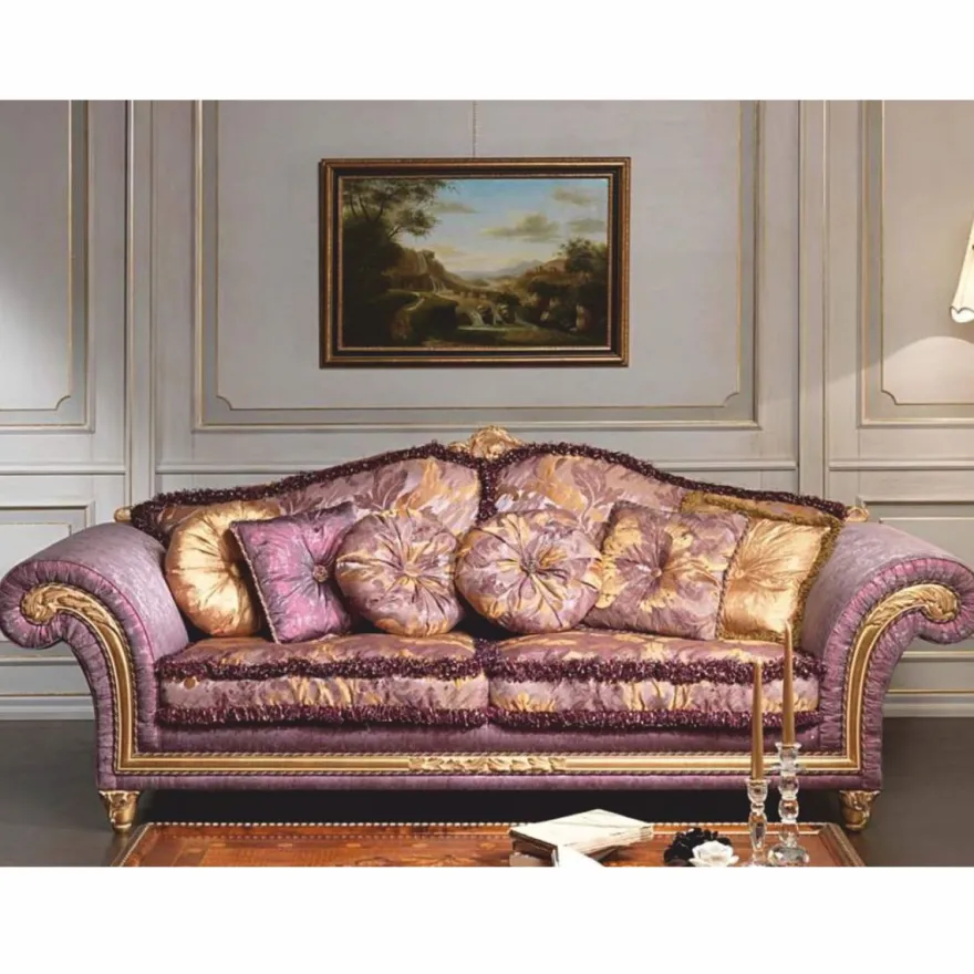 Casa Padrino Luxus Barock Hotel & Wohnzimmer Sofa Lila / Gold 260 cm - Made in Italy