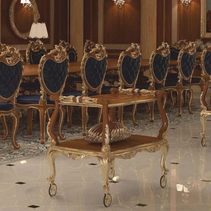 Casa Padrino Luxus Barock Hotel Servierwagen Braun / Gold / Silber - Made in Italy