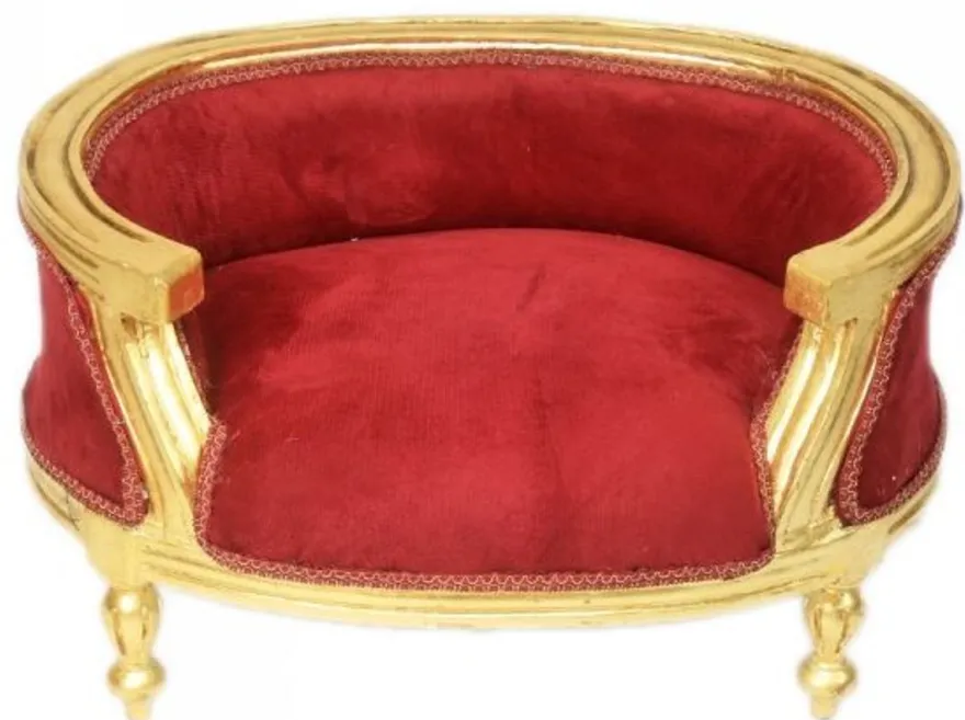 Casa Padrino Luxus Barock Hunde & Katzen Sofa in Bordeaux / Gold, 71,5 x 53 x 41 cm