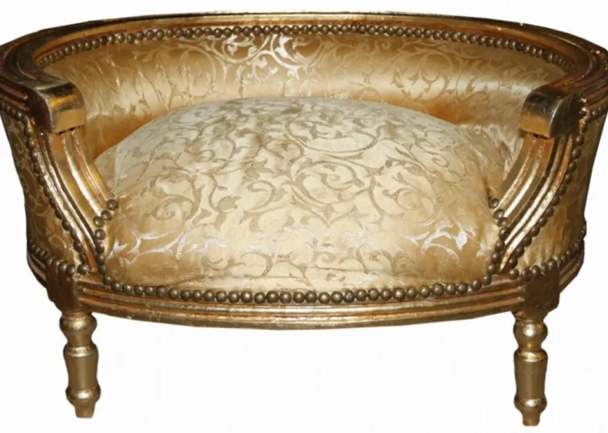 Casa Padrino Luxus Barock Hunde & Katzen Sofa in Gold Muster / Gold - 71,5 x 53 x 41 cm - Handgefertigtes Haustierbett