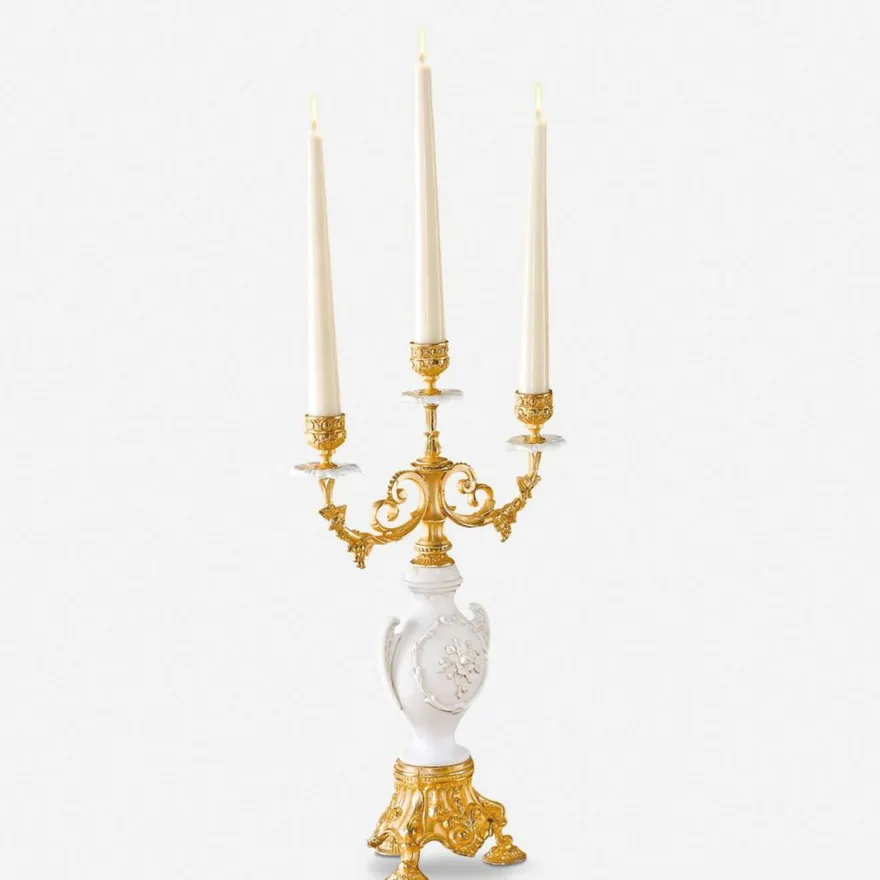 Casa Padrino Luxus Barock Kerzenhalter Gold / Weiß H. 40 cm - Made in Italy