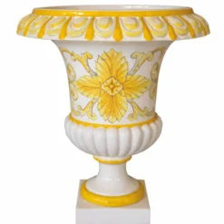 Casa Padrino Luxus Barock Keramik Blumentopf Weiß / Gelb Ø 45 x H. 57 cm - Garten Deko