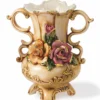 Casa Padrino Luxus Barock Keramik Vase Beige / Bunt / Gold H. 27 cm - Made in Italy