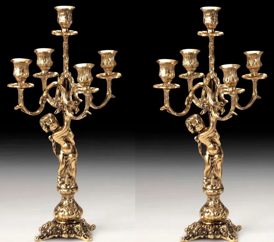 Casa Padrino Luxus Barock Kerzenhalter Set Gold Ø 24 x H. 45 cm - Handgefertigte Barockstil Bronze Kerzenständer - Barock Deko Accessoires - Barock Interior - Barock Möbel - Edel & Prunkvoll