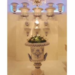 Casa Padrino Luxus Barock Keramik Blumentopf Weiß / Blau Ø 71 x H. 99,5 cm