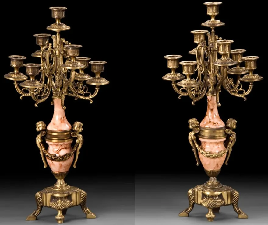 Casa Padrino Luxus Barock Kerzenhalter Set Messing / Beige Ø 25 x H. 55 cm - Handgefertigte Barockstil Bronze Kerzenständer - Barock Deko Accessoires - Barock Interior - Barock Möbel